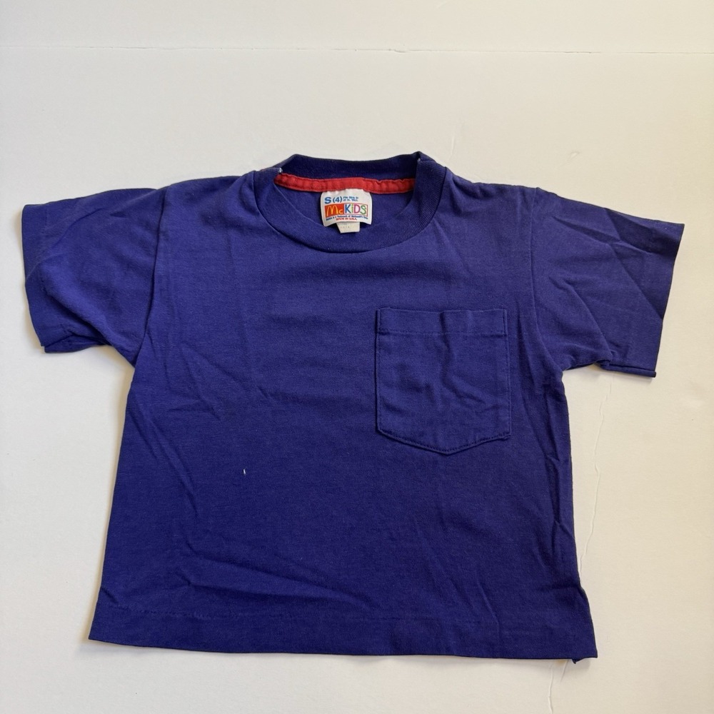 RARE Vintage McDonalds McKids Kids Short Sleeve Pocket Tee Shirt Size S4) Purple